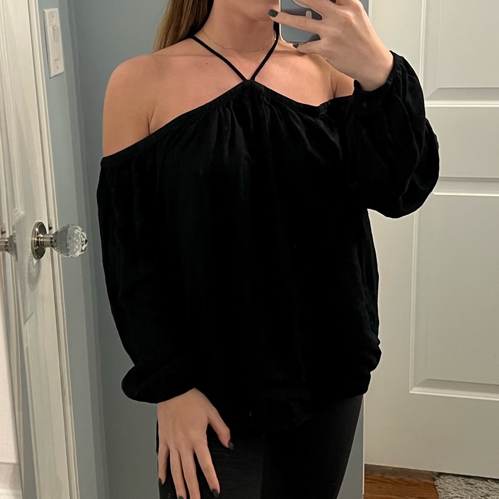 Olivaceous Black Open Shoulder Blouse
